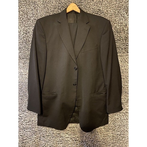 Stafford Suit Mens 40S Jacket 35x28 Pants Black Wool 2 Piece 3 Button 90s - Picture 1 of 14